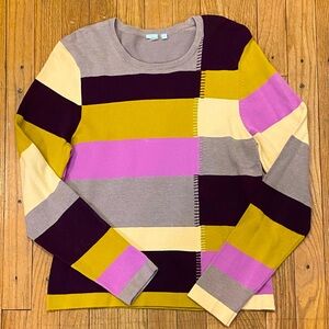 Designer Colorblocked Striped Pullover Sweater